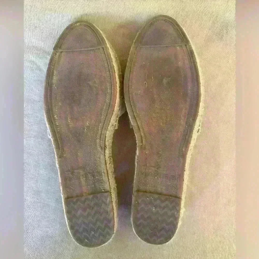 Manebi Hamptons Striped Canvas Espadrilles With Ankle Ties In Tan Size 39/9 NWOT